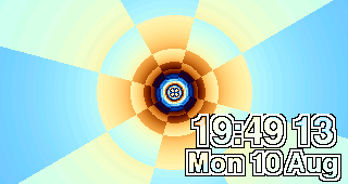The clock showing a tunnel effect with the time in the bottom-right corner